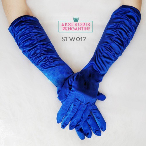 [BISA COD] SARUNG TANGAN AKSESORIS PENGANTIN WEDDING GLOVES SATIN PANJANG BIRU STW017