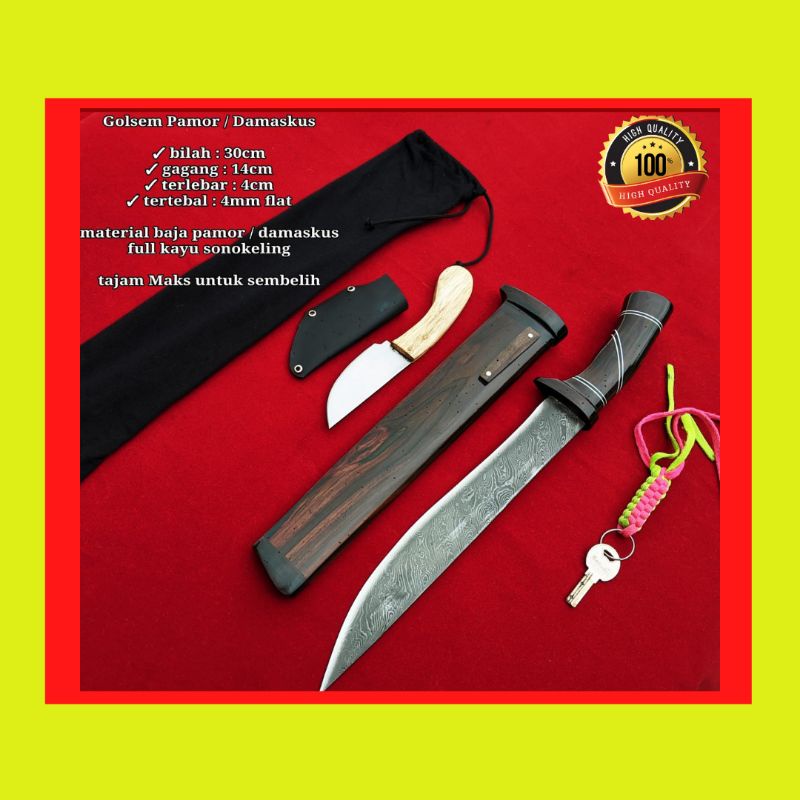 PISAU SEMBELIH PAMOR DAMASCUS SUPER TAJAM BERKWALITAS PREMIUM SIAP PAKAI