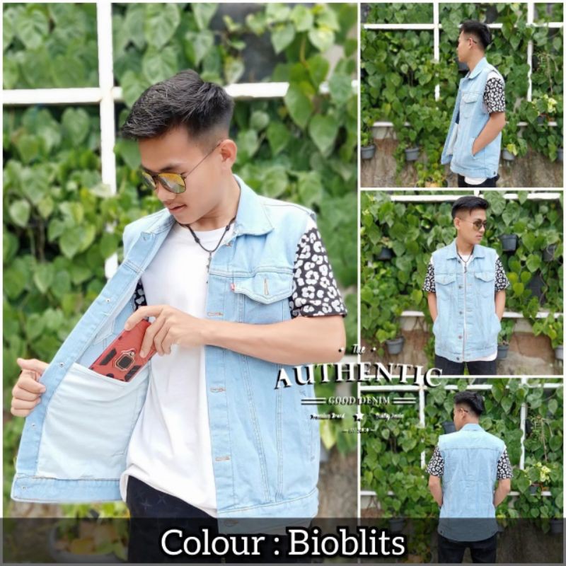 Jaket Rompi Jeans Pria | Vest Jeans Pria | Jaket Jeans Rompi | Jaket Jeans Rompi Biru Pudar|BISA COD