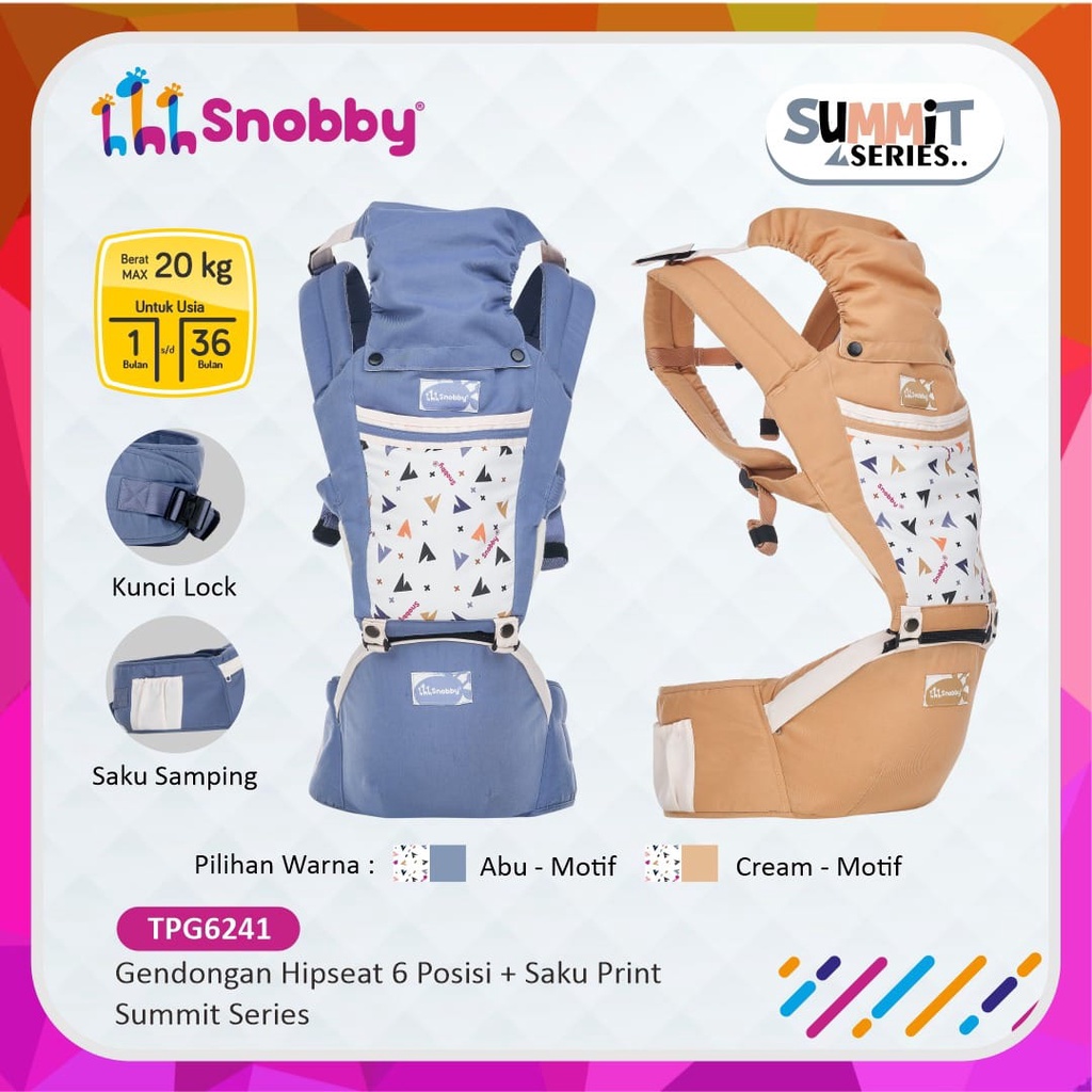 Snobby Gendongan Bayi Hipseat 6 Posisi + Saku Sirkulasi Print Summit Series - TPG 6241