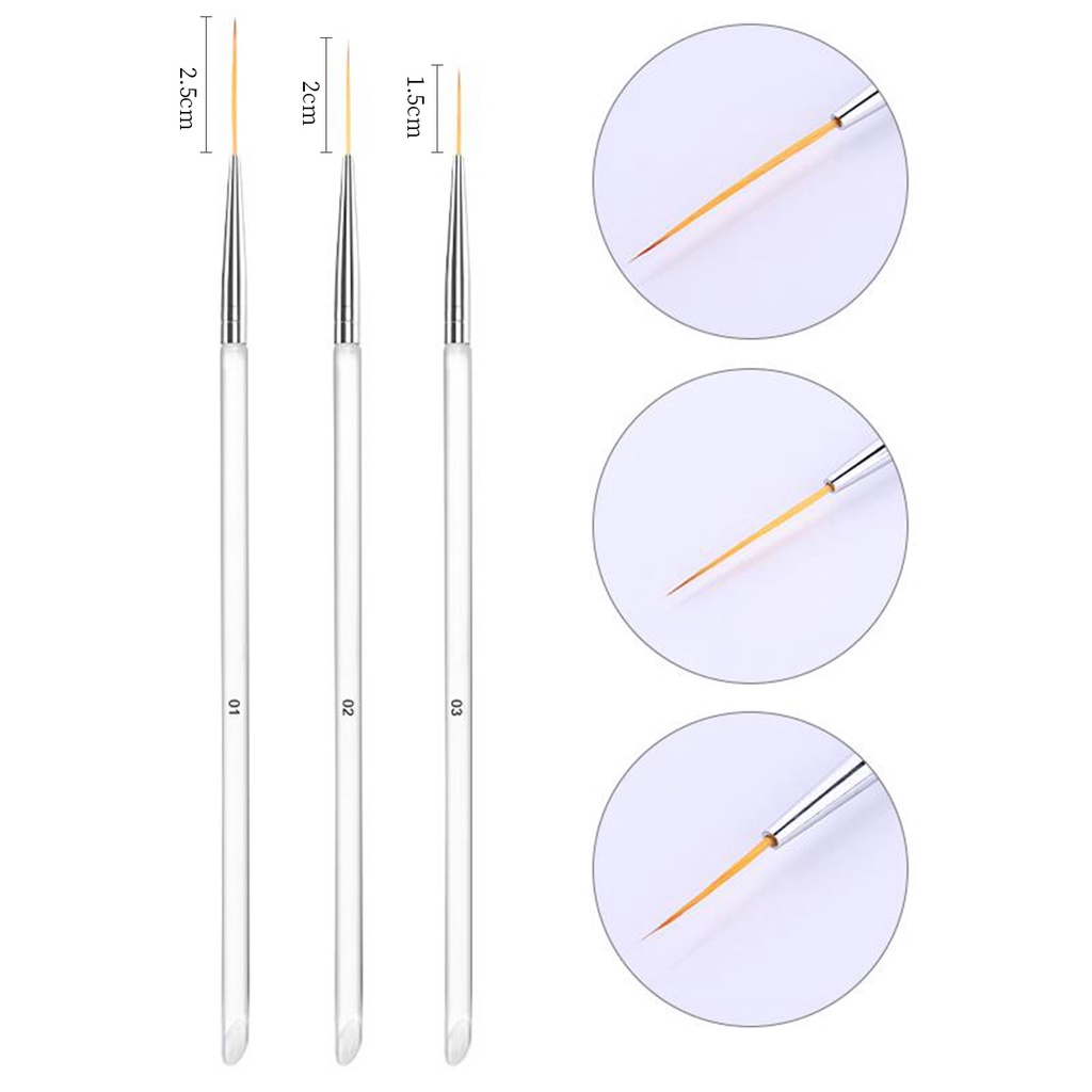 3pcs / Set Brush Nail Art UV Gel Akrilik Kepala Ganda