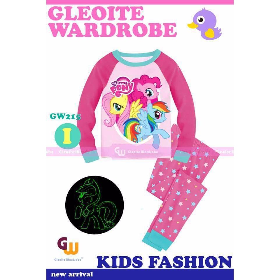 Baru piyama gw anak perempuan little pony pink glow in the dark - grosir