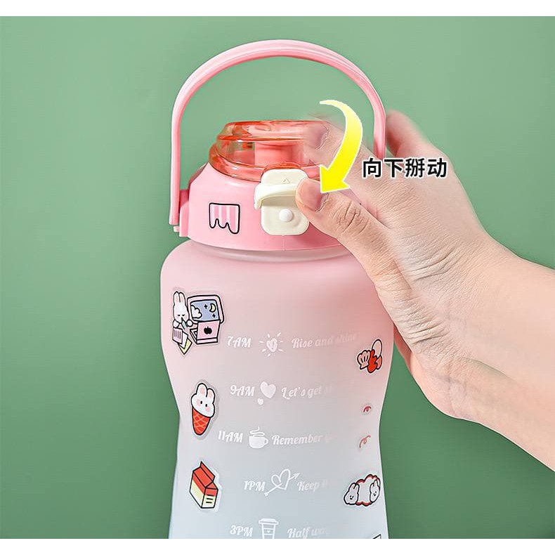 ASK - Botol Air Minum Gradasi BT06 / Botol Kekinian Rainbow Free Stiker Ukuran 2 Liter Food Grade Bpa Free Bahan Tebal P9225-2 DOFF Tutup Clip On-Flop Pengunci Mulut Lebar Cocok Untuk Olahraga BT06