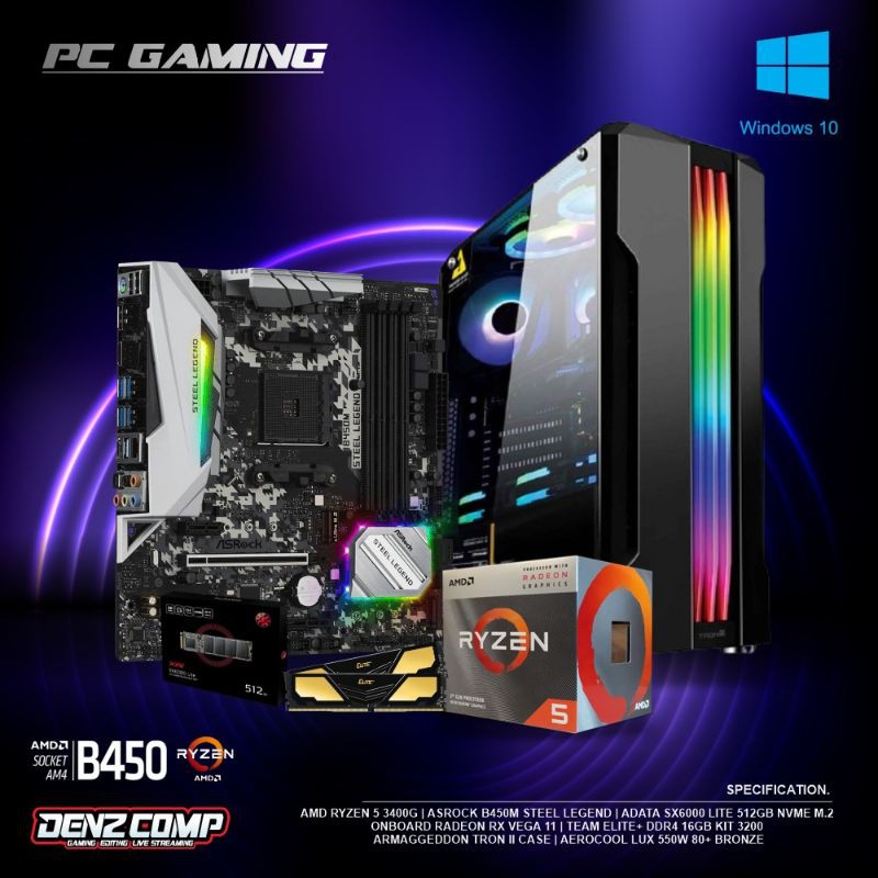 PC GAMING - AMD RYZEN 5 3400G|B450M STEEL LEGEND|RAM 16GB|SSD 512GB