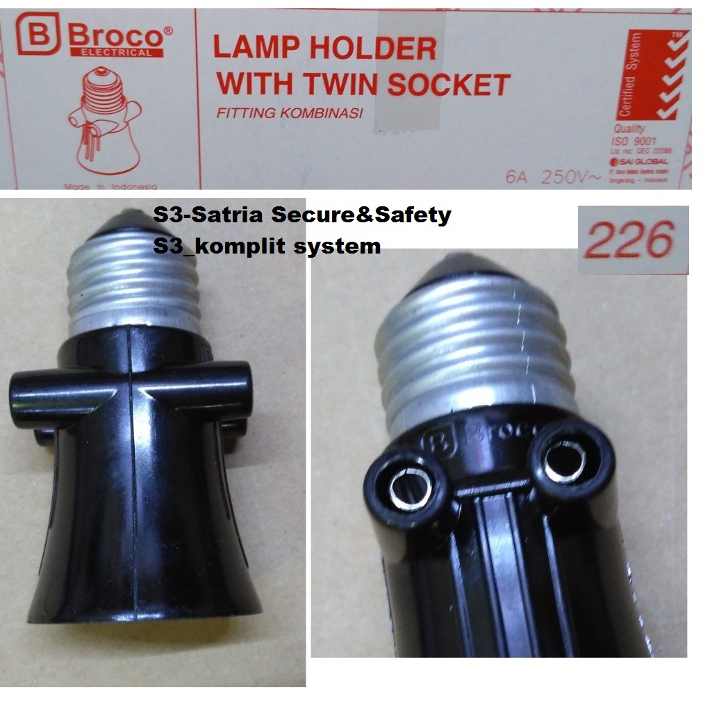 Broco Fitting lampu kombinasi rumah lampu plus saklar power