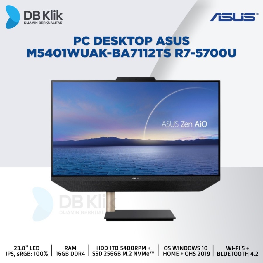 PC AIO ASUS M5401WUAK-BA7112TS R7-5700U 16G 1T+256G PCIe W10+OHS | 23.8"