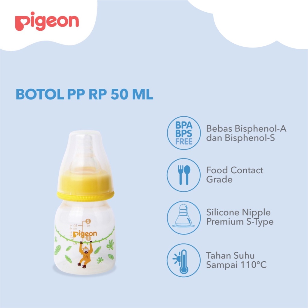 Pigeon Botol Susu Peristaltic Nipple Round Nursing Bottle PP RP Slim Neck Orangutan 50ml