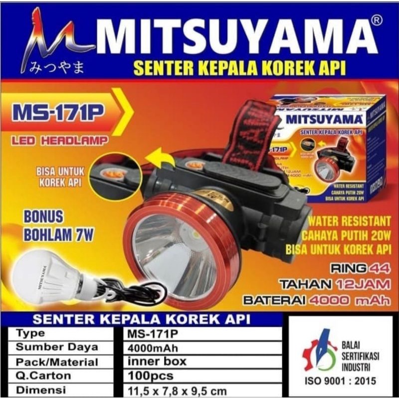 MITSUYAMA MS 171P SENTER KEPALA BISA KOREK API LED CAHAYA PUTIH 7W SENTER HEADLAMP LED MITSUYAMA 171P