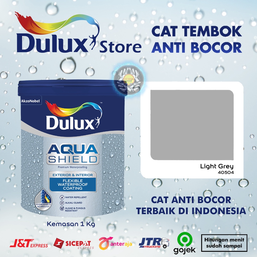 CAT TEMBOK ANTI BOCOR DULUX AQUASHIELD 2X LEBIH KUAT TAHAN CUACA WARNA LIGHT GREY 40504 ABU ABU MUDA