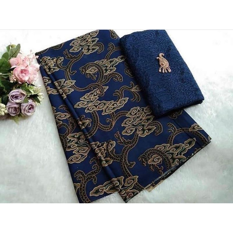 Kain Batik Jarik Kebaya Coupe Set Embos Brokat Seragam Bridesmaid Brokat Navy