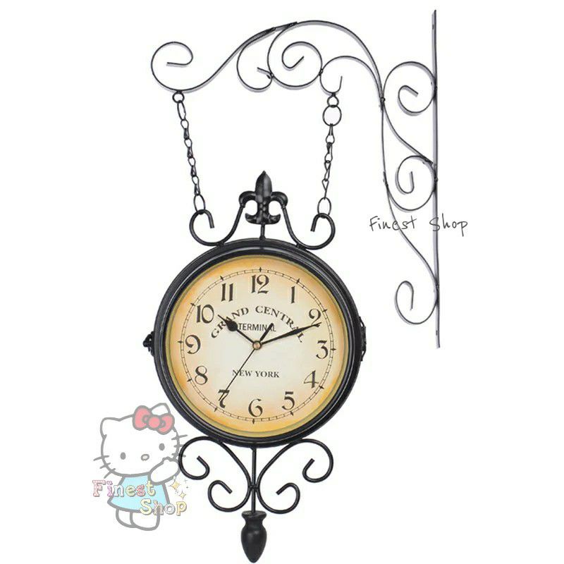 Jam Dinding Gantung Dua Sisi Shabby Wall Clock Double Side Hiasan Rumah Vintage Jam Sweep Garden