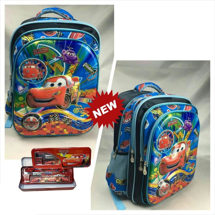 Tas Ransel Anak Sekolah SD Cars McQueen 5D Timbul Import+Kotak Pensil