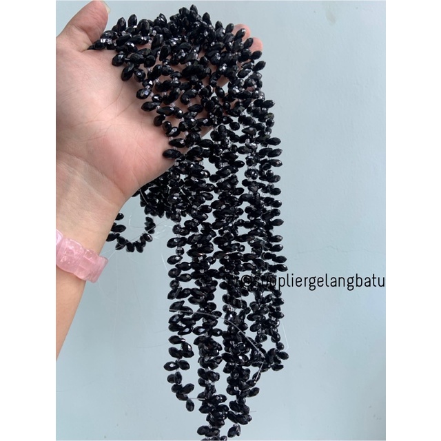 KRISTAL CEKO TETES AIR MATA 6MM BLACK HITAM ONYX LUBANG SAMPING kilap