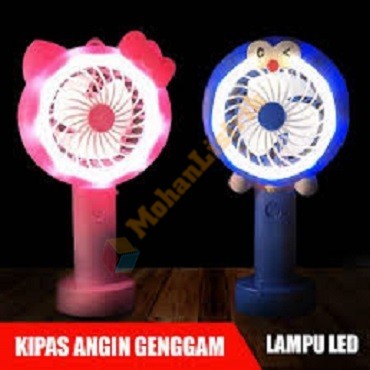 Kipas Angin Tangan Stand Karakter Cas Portable Mini Fan Led