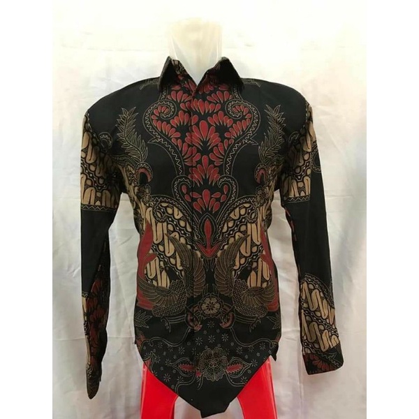 Batik kemeja pria lengan panjang lapis furing batik bahan katun primish reguler HM01
