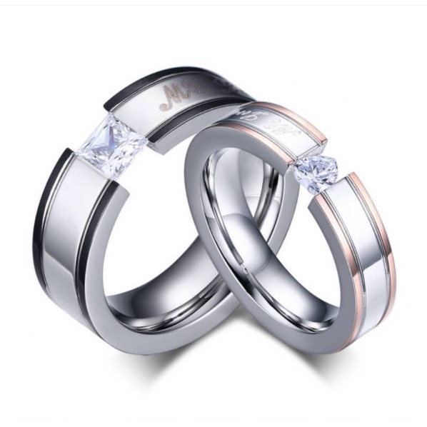 Cincin berlian Titanium Anti Karat Wanita Pria Emas Perak - 1 CINCIN