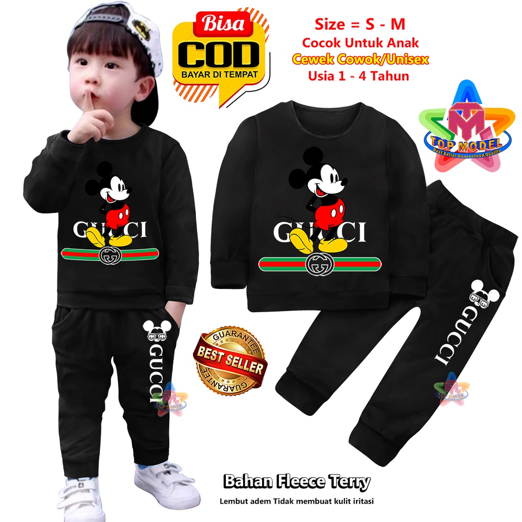 Setelan Baju Anak UNISEX 1-4 Tahun Cewek Cowok,TM0003 B terbaru dan termurah Bahan Fleece Terry