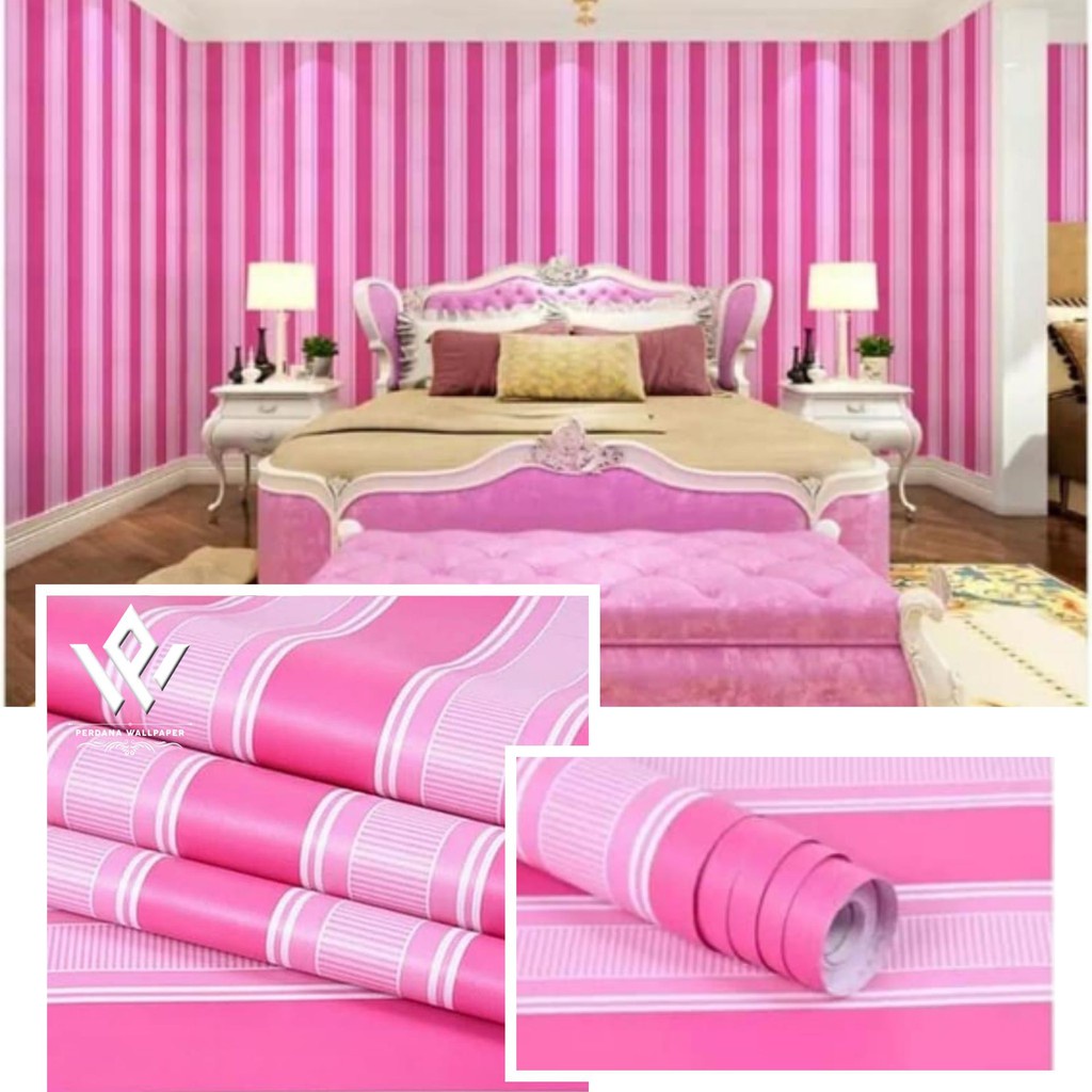 Wallpaper Dinding Motif Salur Pink Ukuran Panjang 10Meter x Lebar 45Cm