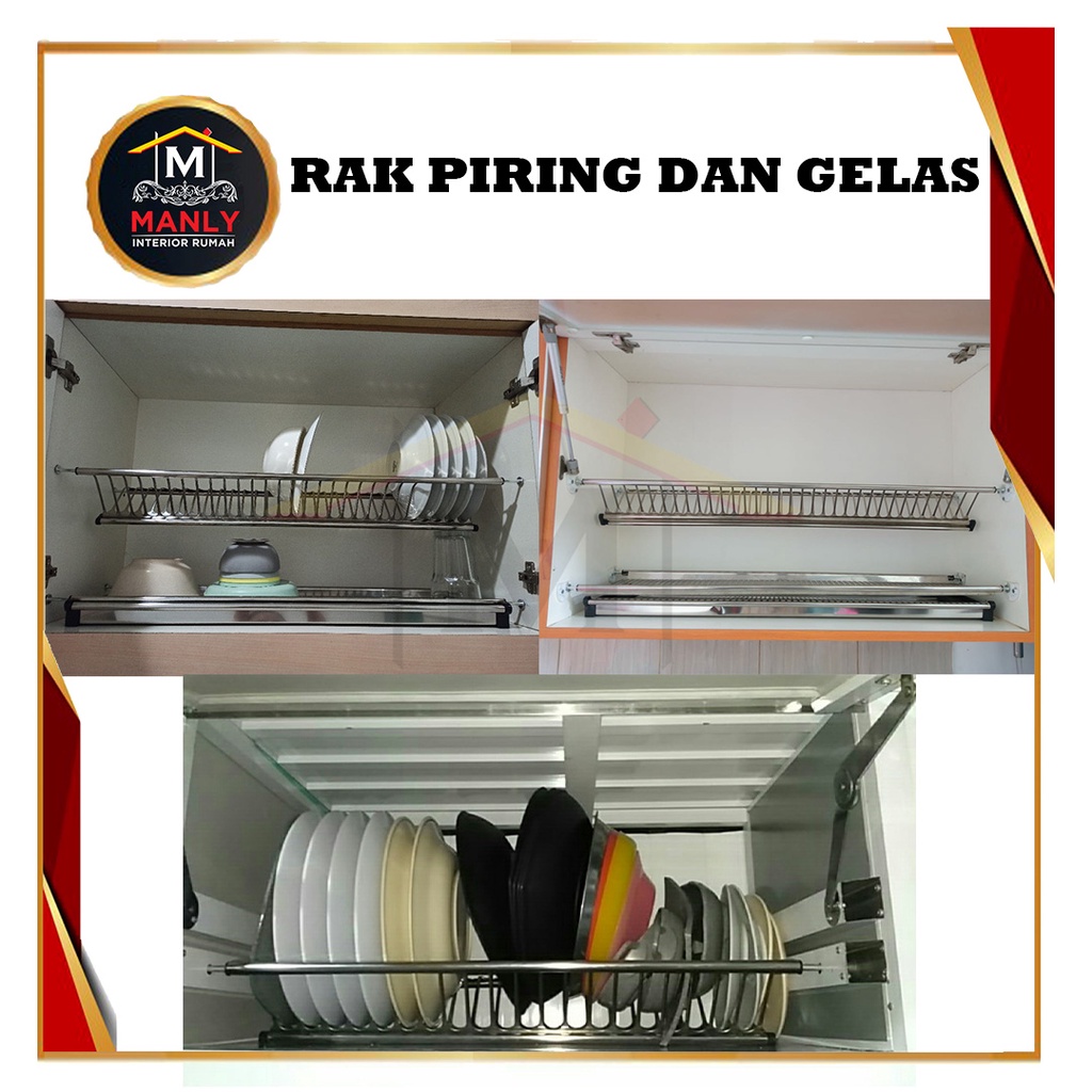 Rak Piring Gantung Tatakan Lemari Kitchen Set Stainless Steel 60 cm - 1 M / Anti Karat