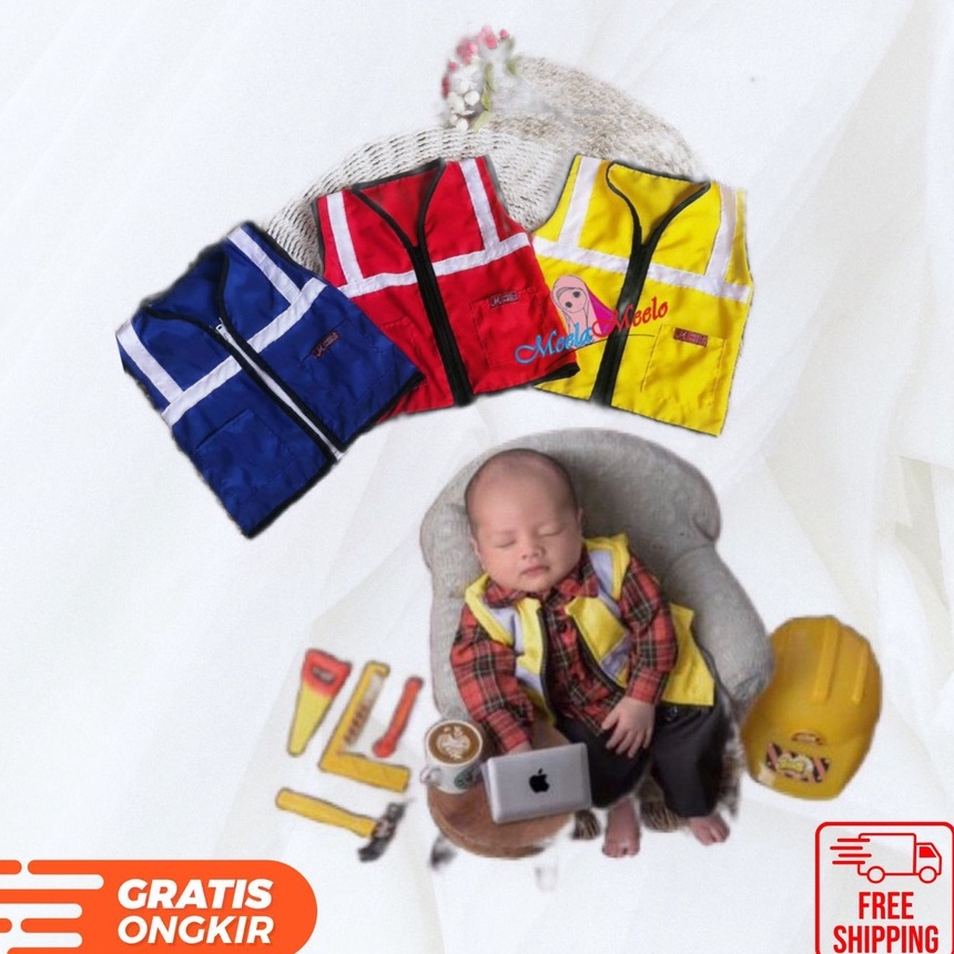 Kostum Photoshoot Profesi Anak Pekerja Rompi Kontraktor Safety Proyek Foto Newborn