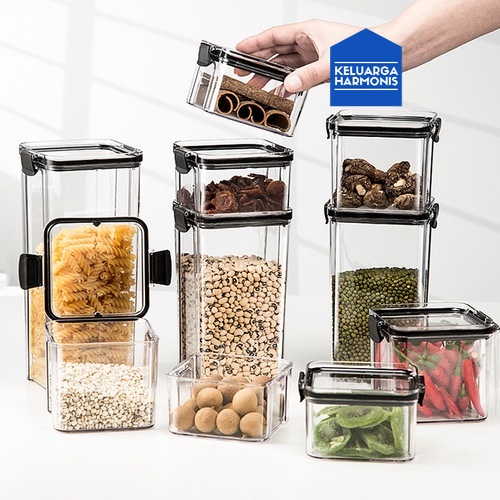 Toples Kotak Snack Kedap Udara Bahan Akrilik Tempat Penyimpanan Cereal Toples Kotak Bening Kontainer Makanan Food Storage Box