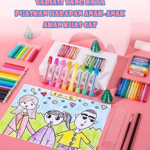 Murah Belanja SALE Crayon Anak Pengasah 208pcs Set Alat Menggambar Melukis Anak-anak Crayon Cat Air Pensil