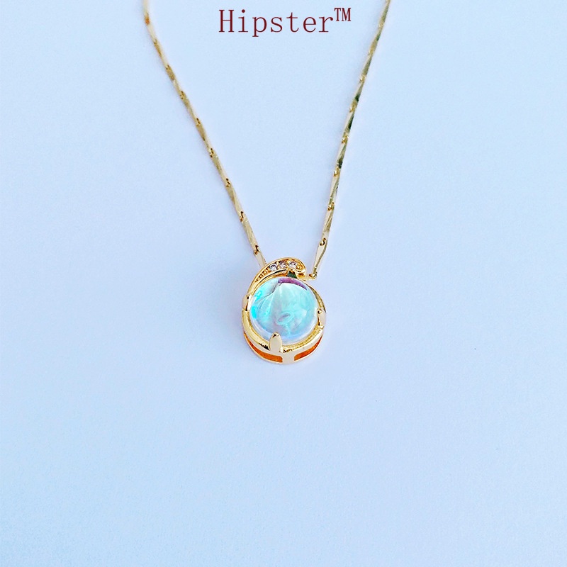 Fashion Hot Sale Planet Moonstone Gold Pendant Diamond-Studded Necklace