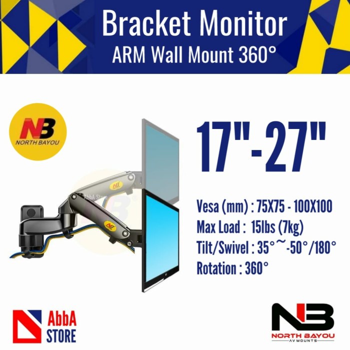 Bracket Monitor North Bayou 17-27" North Bayou NB F150 Wall single