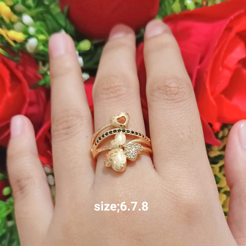 Cincin TITANIUM Dewasa Permata Kombinasi perhiasan wanita Gold (COD)