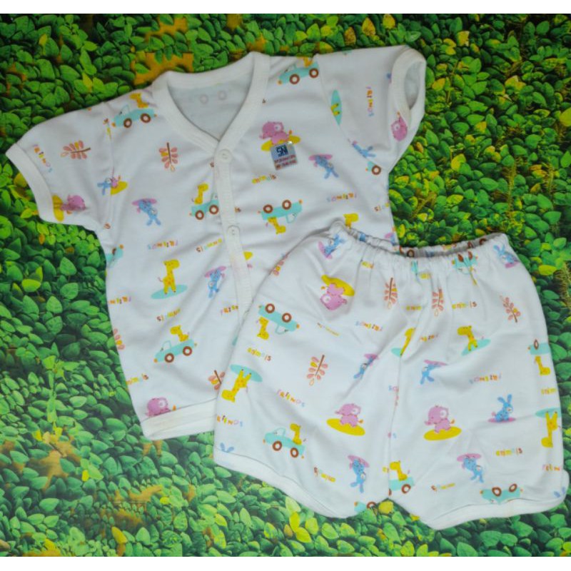 Stelan Baju Bayi Tangan Pendek Kancing Depan Uk No.12-18