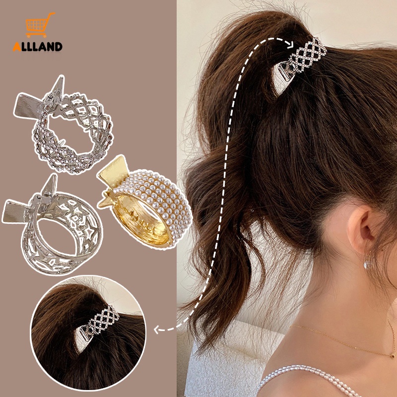 Jepit Rambut Ponytail Bahan Logam Aksen Mutiara Dan Berlian Imitasi Gaya Korea