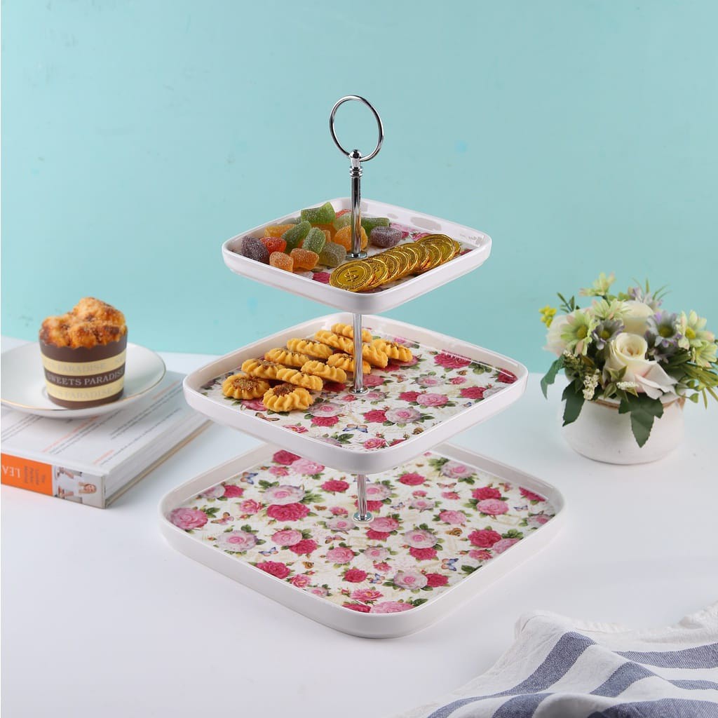 Piring Susun 3 Keramik Shabby Chic Capodimonte Square
