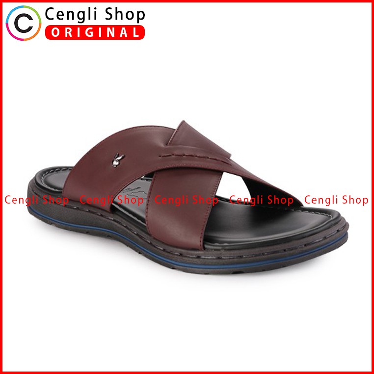 PLAYBOY SANDAL KULIT CASUAL PRIA ORIGINAL TERBARU MERAH MAROON PLD8