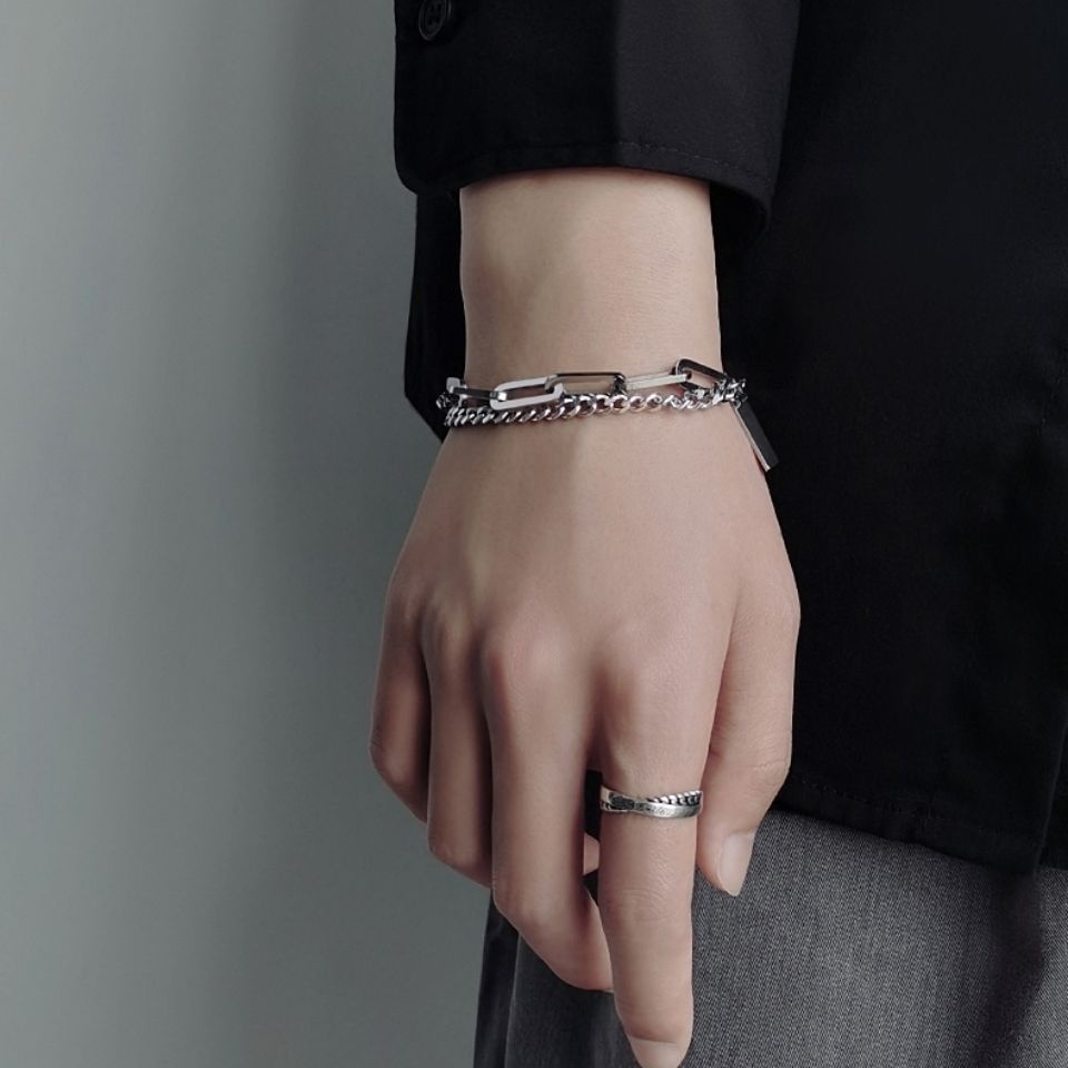 Niche desain in fashion jahitan double-layer stack dengan gelang pria dan wanita hip hop pribadi din