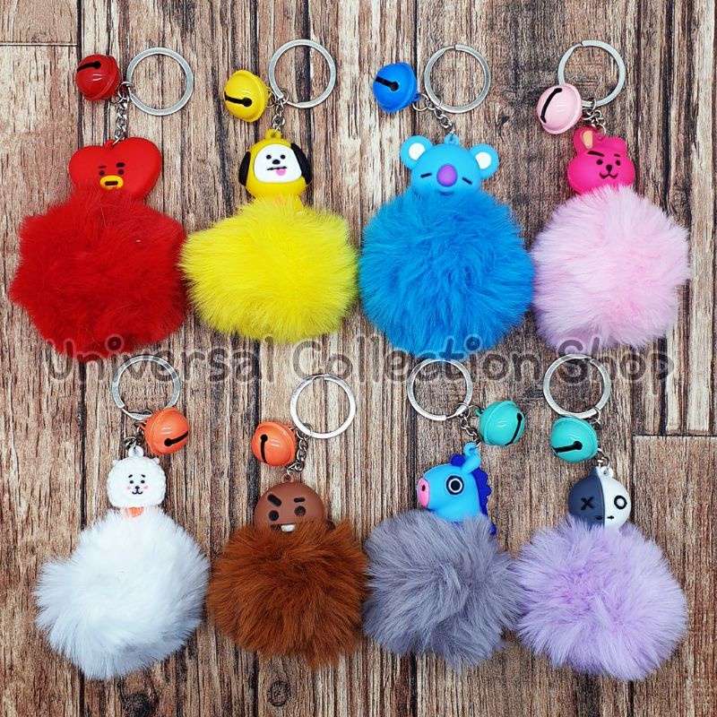 Gantungan Kunci Pom Pom Bulu Bulu KPOP Lucu Karakter Bangtan Boys BT21 BTS