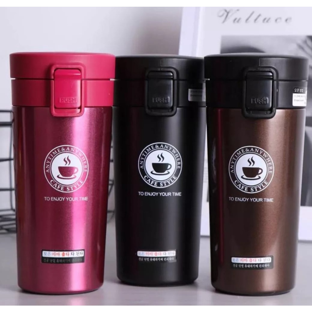 Termos Coffee Mug 380ml Tumbler Kecil Mini Stainless Steel Vakum-Botol minum Viral Design Terbaru Kekinian Berkualitas Thermos Kopi Tahan Lama Untuk Penyimpanan Tahan Air Panas Dan Dingin 24 Jam High Quality