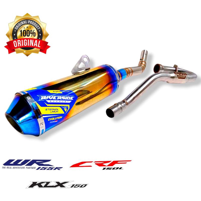 knalpot CRF 150 L KLX 150 DTRACKER 150 WR155 Original RIVERSIDE EXHAUST TIPE BLUE SERIES LONG REMOVE
