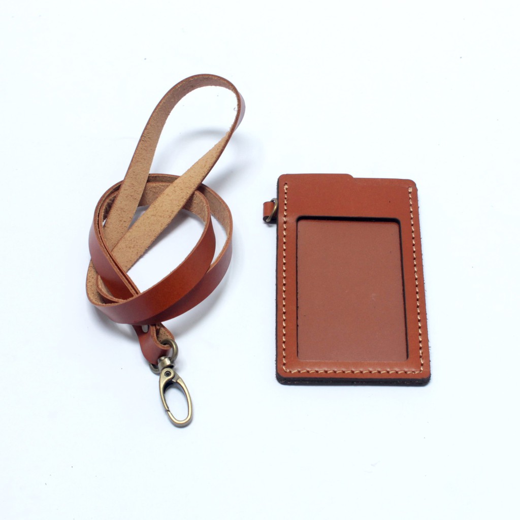 gantungan dompet ID card kulit tan - tali id card holder - PHID827