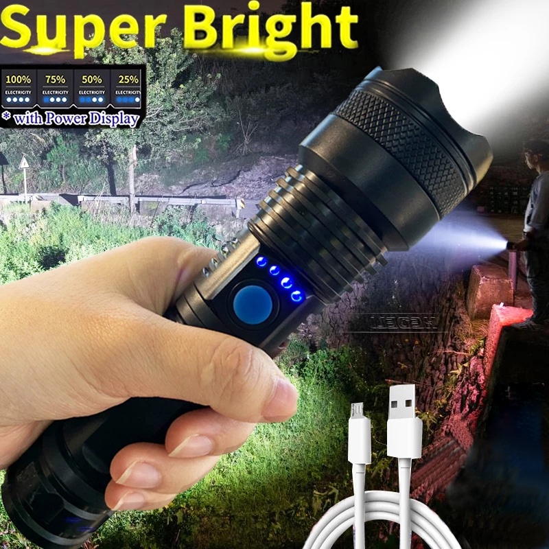 Lampu Senter LED Portable Bahan ABS Anti Air Dengan Port Charger USB