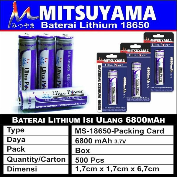 Baterai Cas 18650 Mitsuyama Ultra Power Li-ion 3.7V 8000mAh 1 Pcs Original