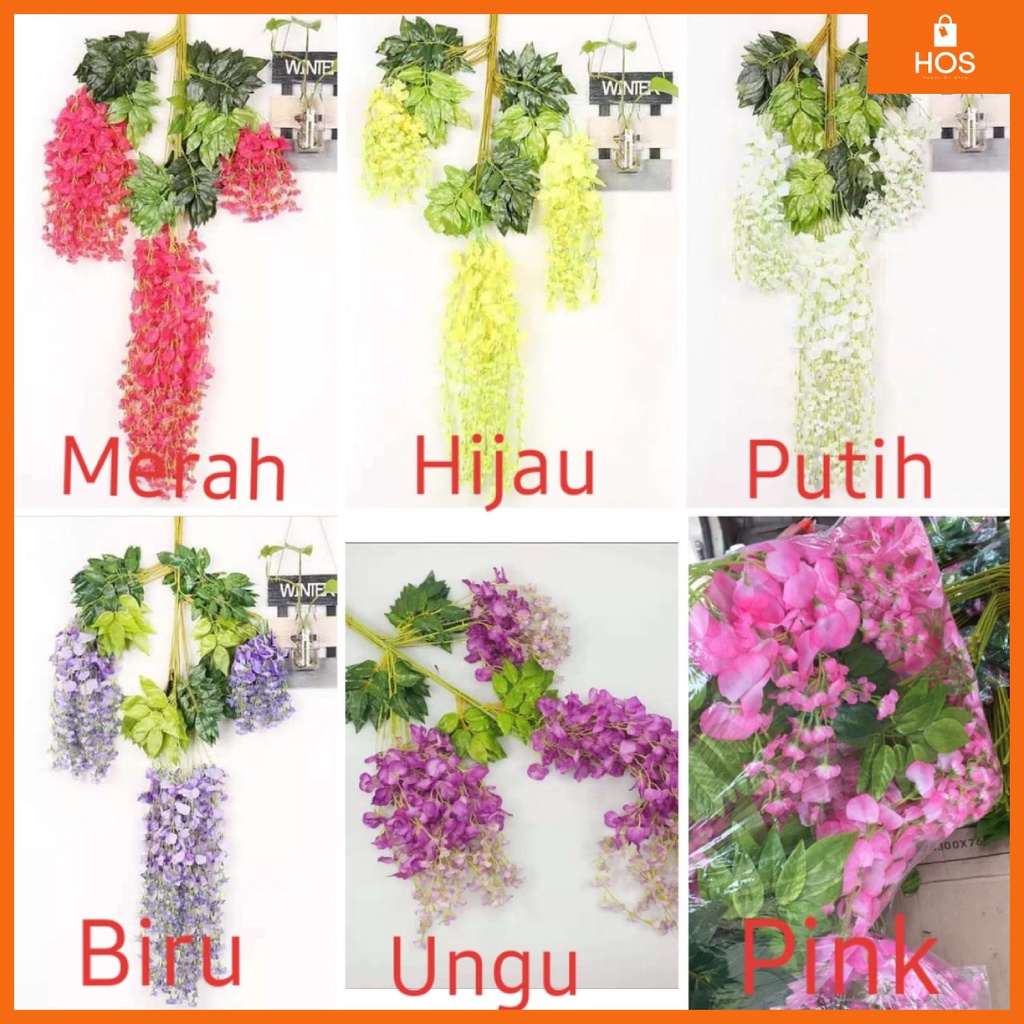 6 Warna Bunga WIsteria Gantung Dekorasi Ruangan 1.1 METER Tanaman Artifisial Happyonshop