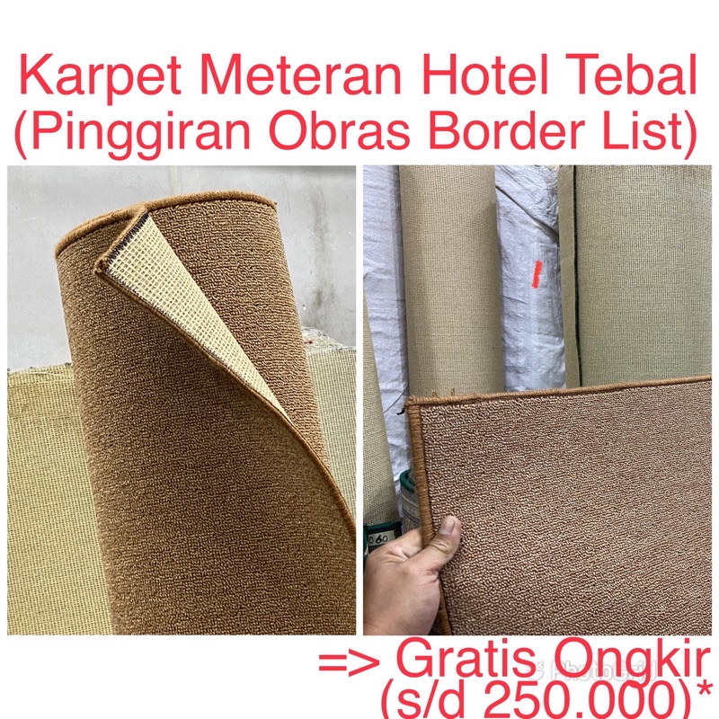 Karpet Meteran Hotel Tebal Polos Kuat Masjid Mushola (Harga per 10 Centimeter, Lebar Karpet 2 Meter) Kantor Setara Nobel Jawa Bali Crown Prince