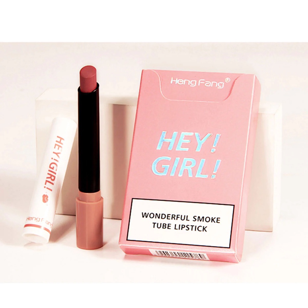 Hope Store - Lipstik Hengfang Hey Girl Matte 4in1 Tahan Lama Lipstik Smoke Viral [ 1BOX ISI 4PCS ]