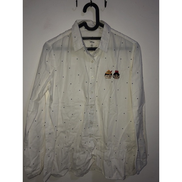 Kemeja Putih Polkadot Merk Disney X Nevada Preloved