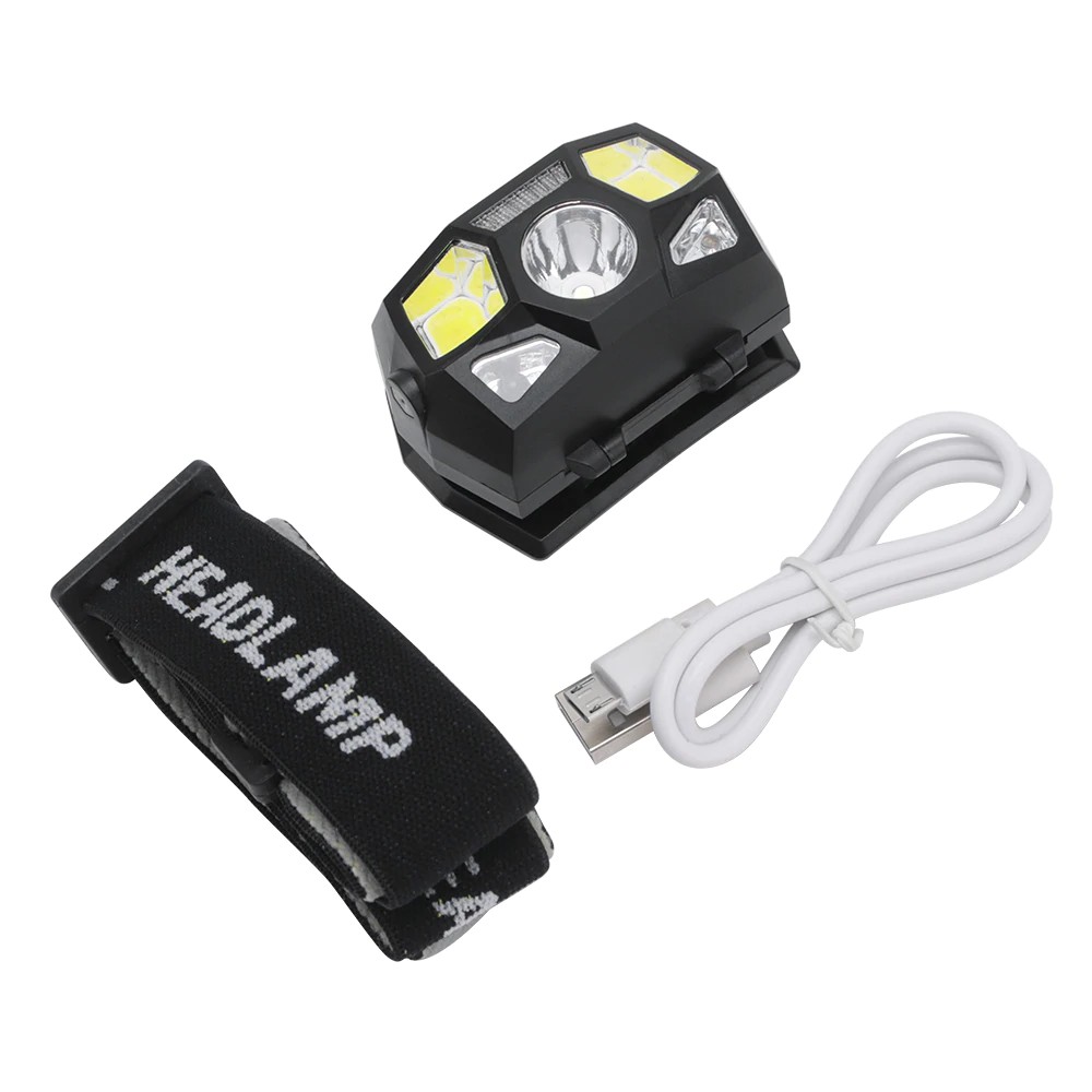 Senter Kepala LED Sensor Motion Cas Headlamp Flashlight Rechargeable USB + Motion Sensor XPE+COB