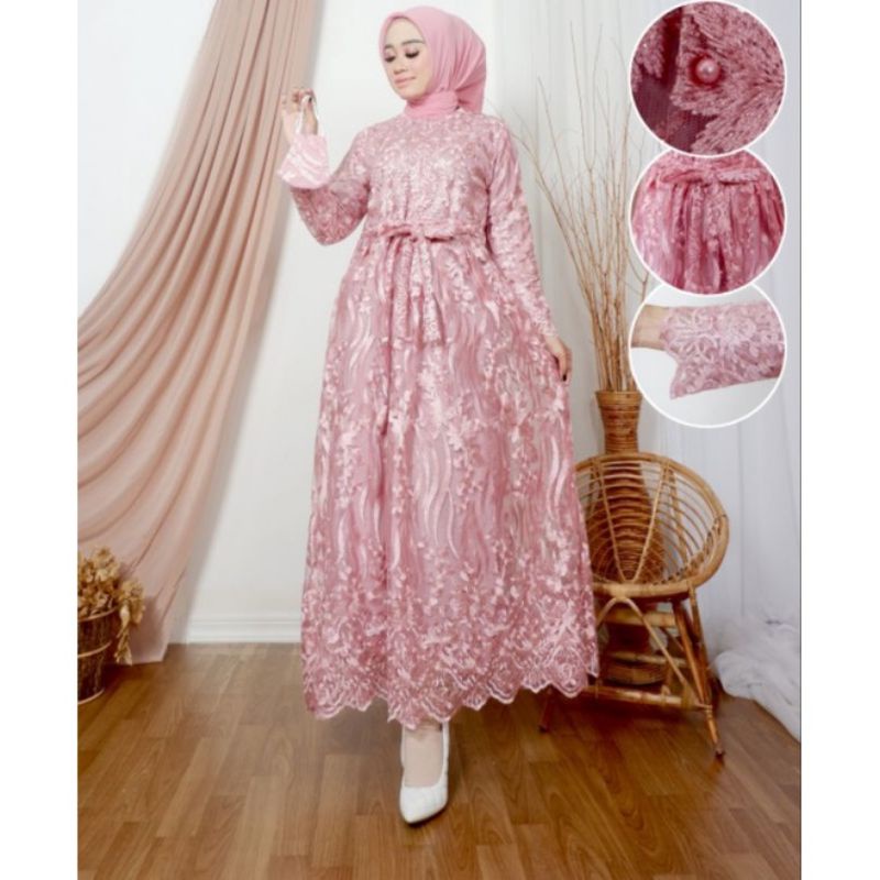 Gamis tulle busui//gamis terbaru//gamis pesta kondangan//gamis pesta jumbo