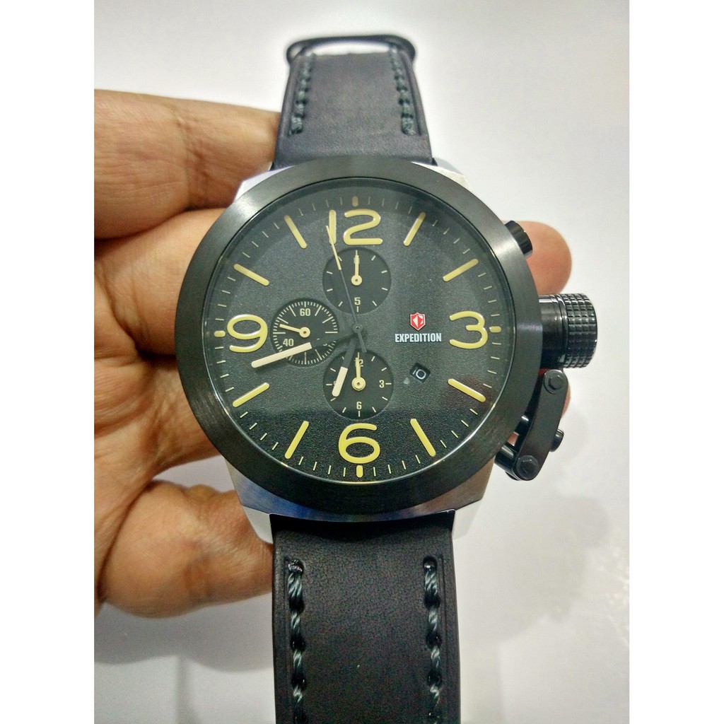 Jam Tangan Pria Expedition E6339 6339 Silver Black Leather Original