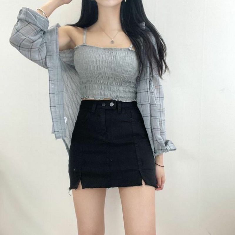 C380 • Wringkle Crop top Import Korean Style Kemben Kerut Tanktop