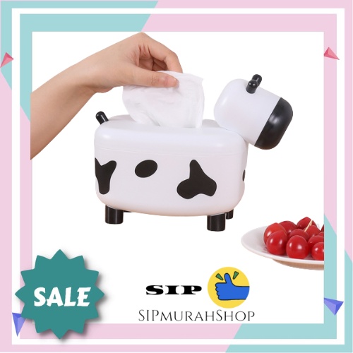 Kotak Tissue Sapi dengan Tempat Tusuk Gigi Tempat Tissue Cow Kotak Tisu Dekorasi Kamar Kotak Tissue Sapi Lucu dengan Tempat Tusuk Gigi