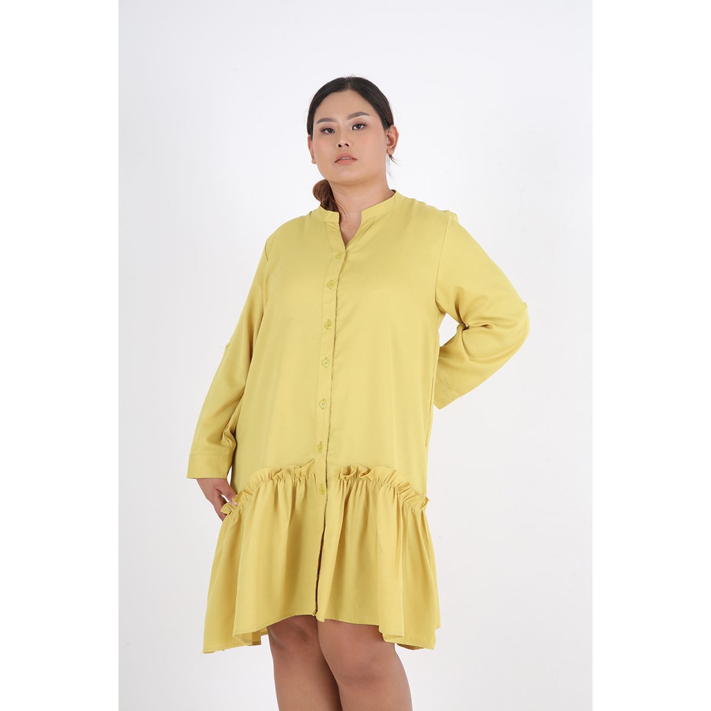 Sorabel - Hirru Plain Ruffle Dress Big Size Jumbo